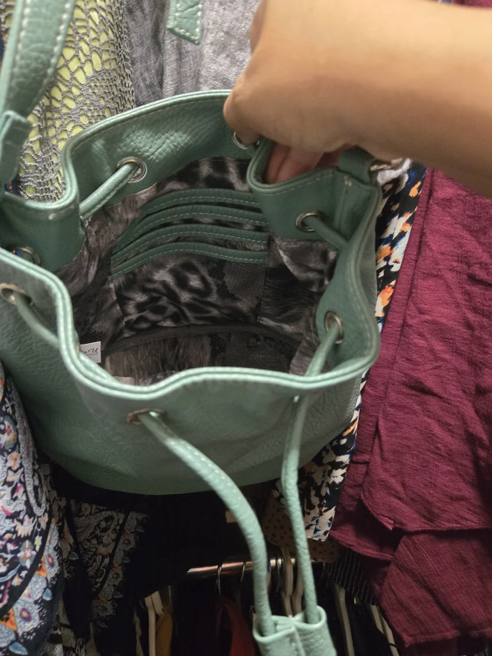 Mint Green Leather Drawstring Bucket Bag - Women